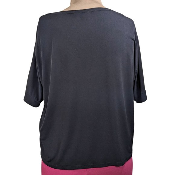 Chico's 3/XL Black Short Sleeve Blouse with Silver Shoulder Zippers - Picture 2 of 10